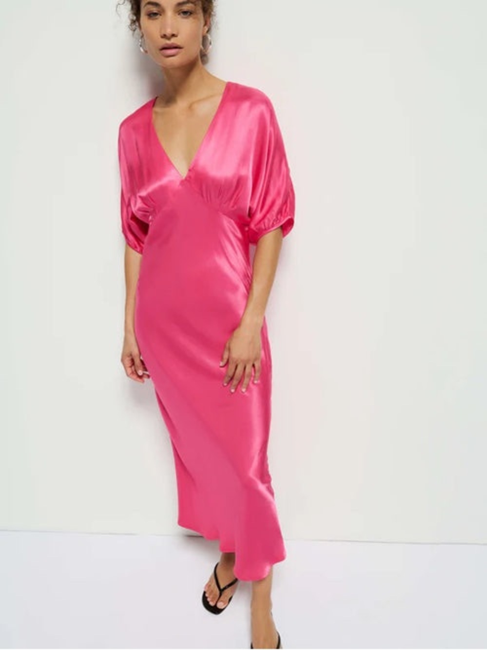 Nation “Lily Rose” Hot Pink Satin V-Neck Slip Dress NWT S